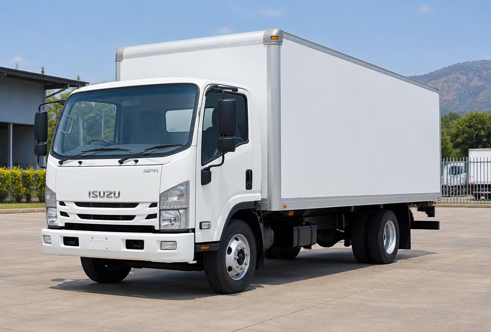 White Isuzu NPR Truck